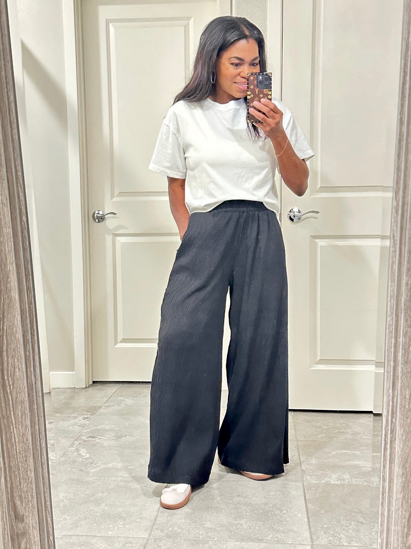 Crinkled Wide Leg Pants