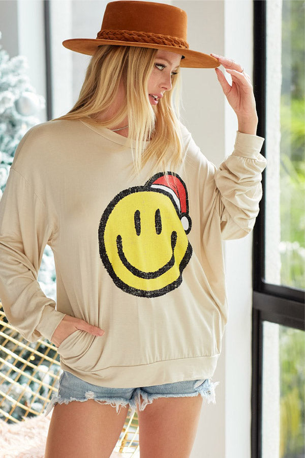 Smiley Face Santa Hat Pullover