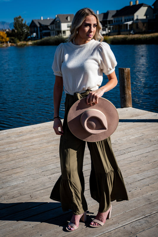 Puff Sleeve Glitter Crop Top